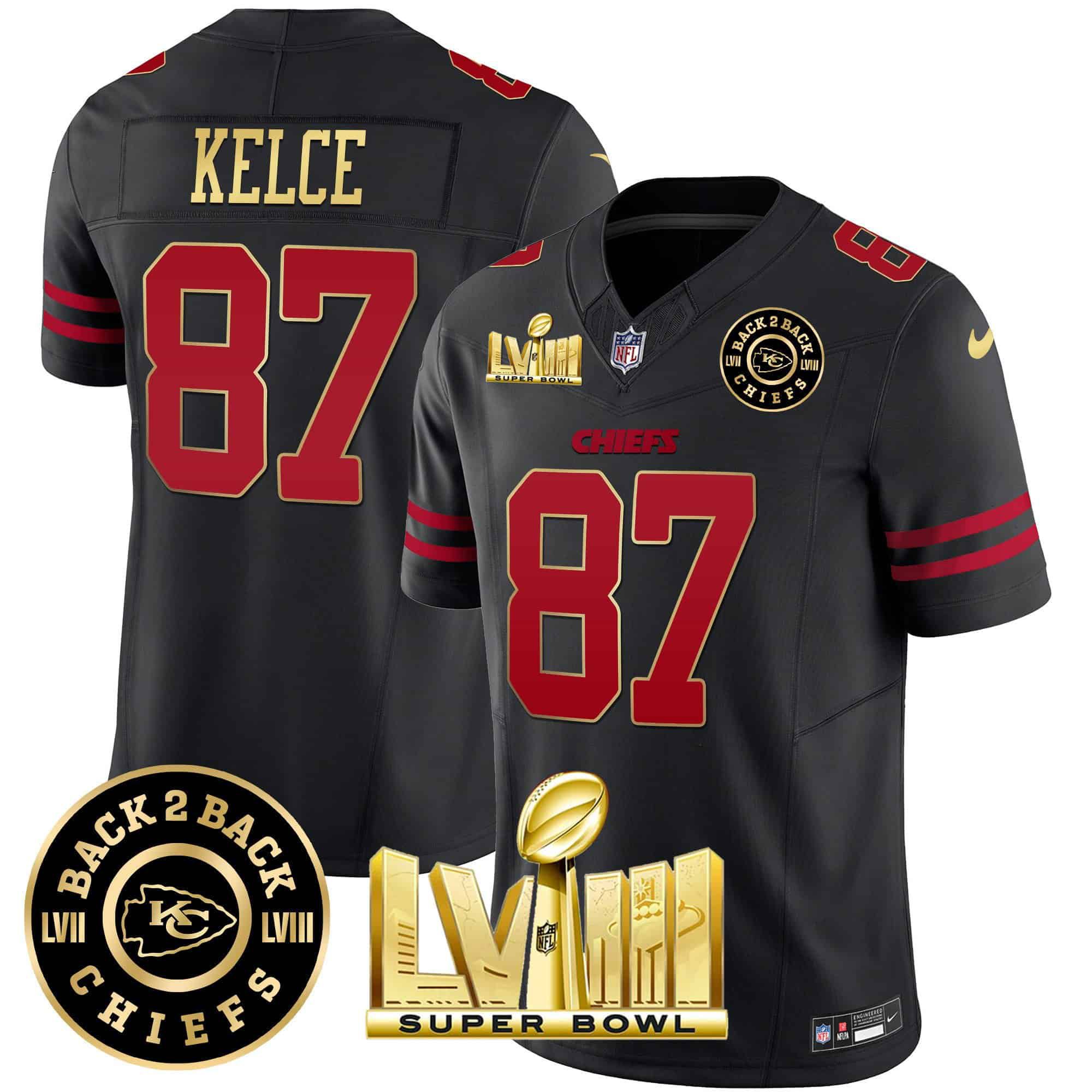 Men Kansas City Chiefs #87 Kelce Black 2024 Nike Super Bowl LVIII & Back-2-Back Patch Vapor NFL Jersey style 1->indianapolis colts->NFL Jersey